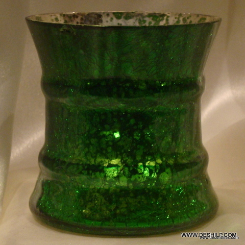 GREEN GLASS SILVER CANDLE HOLDER