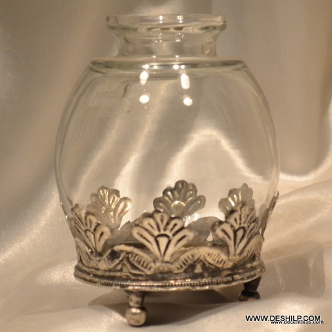 Clear Jar With Metal Candle Holder Flower Vase Bottom Diameter: 6-8 Inch (In)