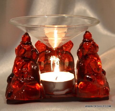 GLASS GANESHA IDOL WITH T LIGHT CANDLE