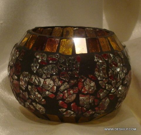 Mosaic Glass Candle Holder Handmade Votive