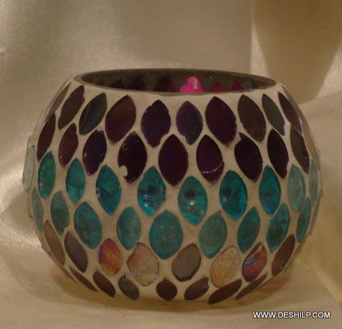 Mosaic Round Glass Candle Votive