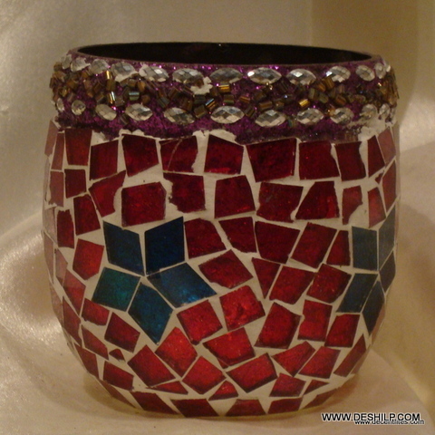Iridescentpetal Mosaic Votive Candle Holder - Style: Modern Arts