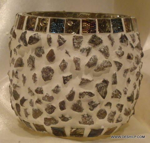 Mosaic Glass Candle Holder Handmade
