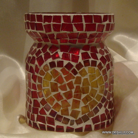 RED MOSAIC DECOR CANDLE HOLDER