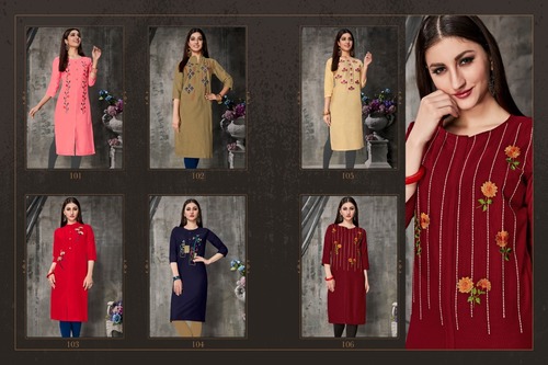 6 Colors Embroidery Cotton Kurtis