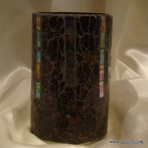 Fancy Crackle Glass Votive Candle Holder