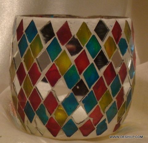 Mosaic Glass Candle Holder Handmade Votive