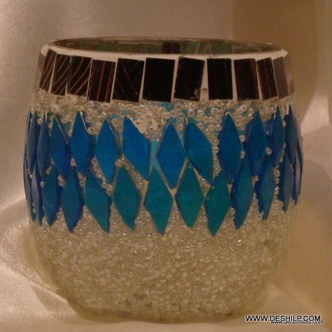 Decorated and Antique Mosaic Glass Candle Holder