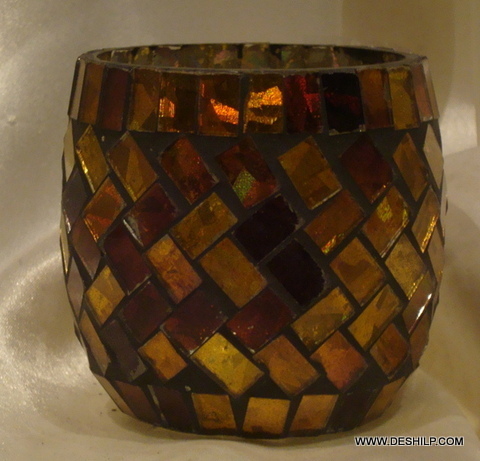 Mosaic Glass Candle Holder - Handcrafted Glass & Metal, 7x5 Inches, Multicolor Finish | Elegant Design for Home, Festival and Wedding Decoration