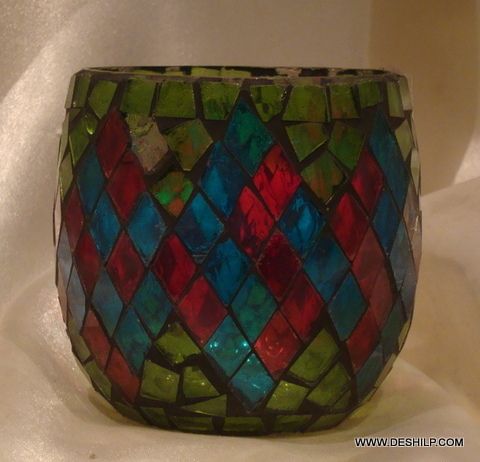 MULTI MOSAIC GLASS CANDLE VOTIVE