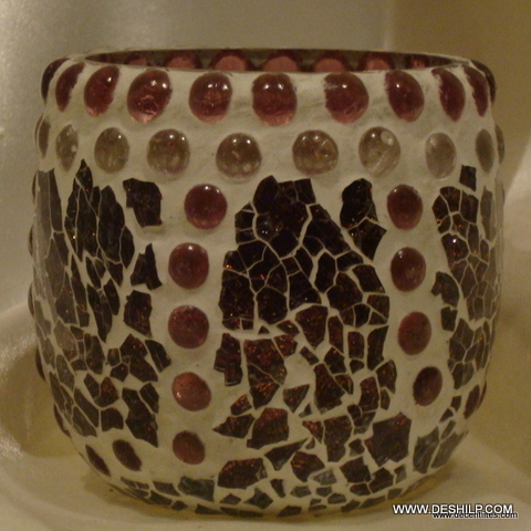 Decorated Mosaic Glass Candle Holder Handmade