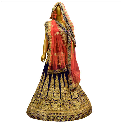 Blue & Golden Fancy Bridal Lehenga