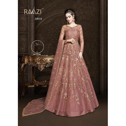 Designer Salwar Suits - Polyester, Full Sleeves, Light Pink | Breathable, No Fade, Washable, Embroidered Pattern