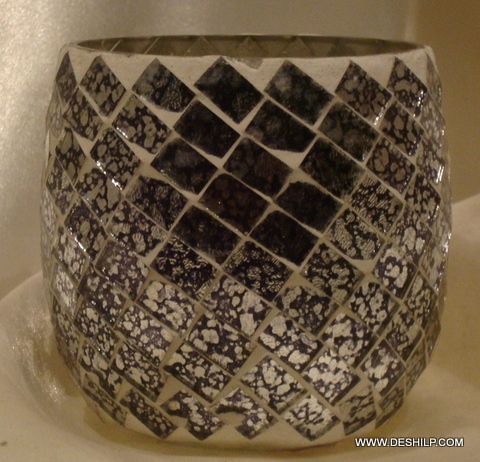 Color Decorative Glass Goblet Votive Candle Holders Metal Mosaic Pillar Candle Holders