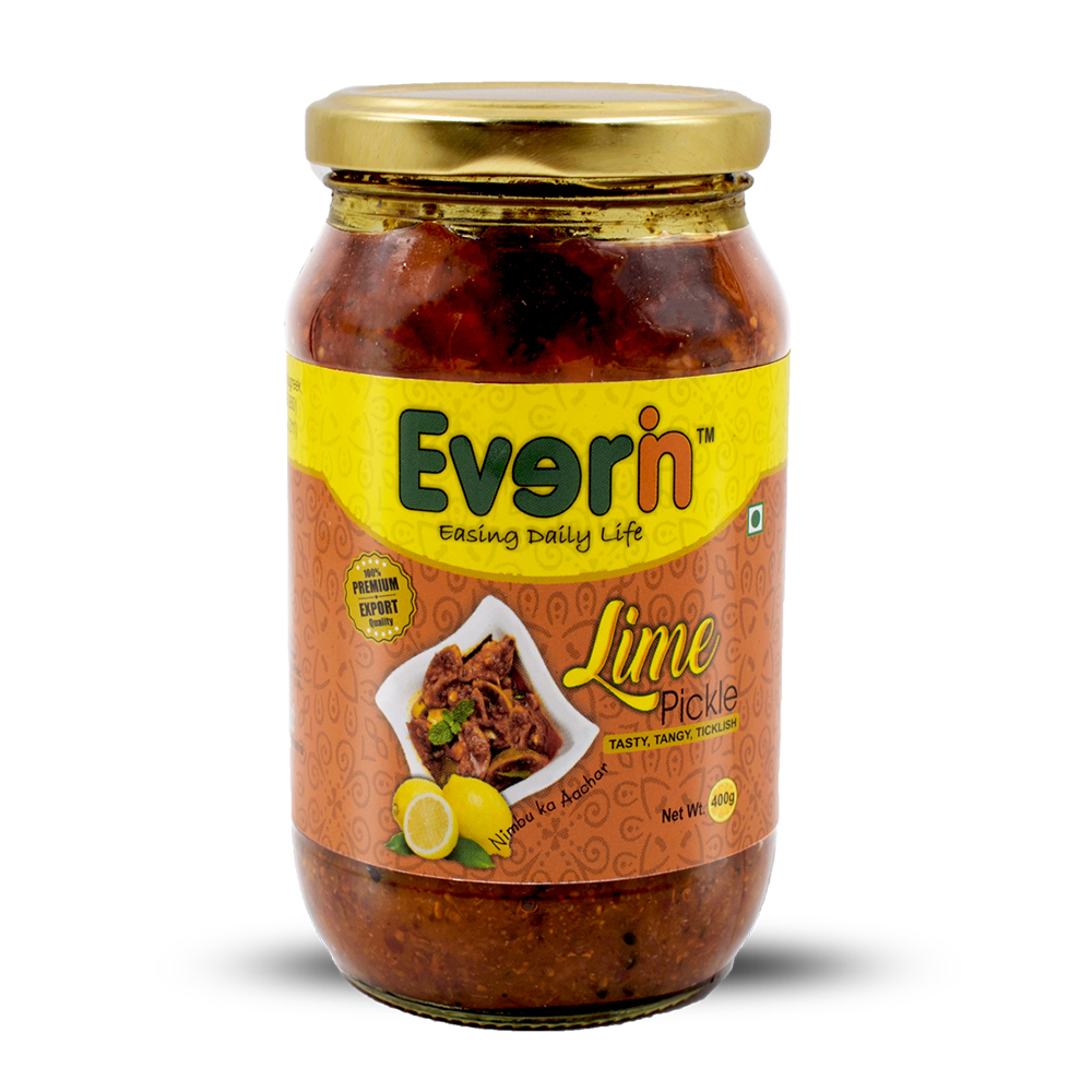 400 Gram Lime Pickle - Glass Jar, Spicy Flavor, Organic, Shelf Life 18 Months | Salty, Sour Taste, Mixed Pickles in Mustard Oil