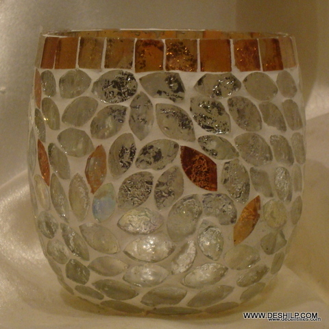 Mosaic cut beads candle holder
