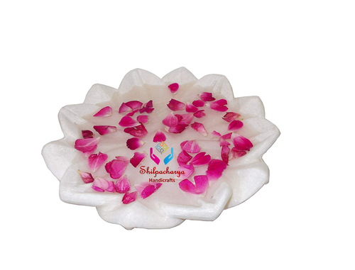 Hand Carved Decorative Marble Lotus Shape Plate