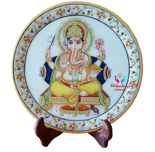 Lord Ganesha Marble Painting Plate 9 Inches