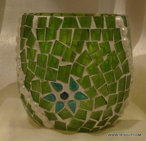 Green Color Decorative Glass Votive Candle Holder
