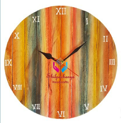 Hand Painted Round Wooden Wall Clock 11 Inches Size