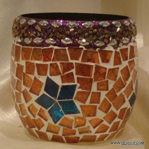 Multi Mosaic Color Votive Candle Holders