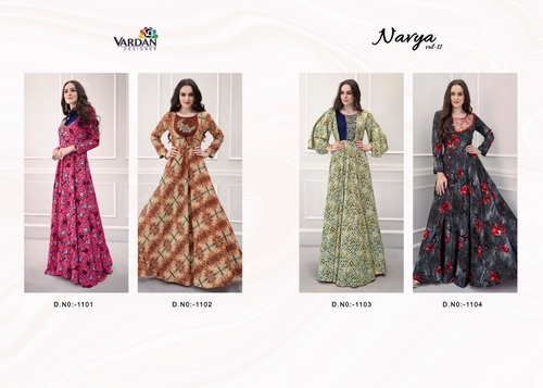 4 Colors Hand Work Printed Long Gown