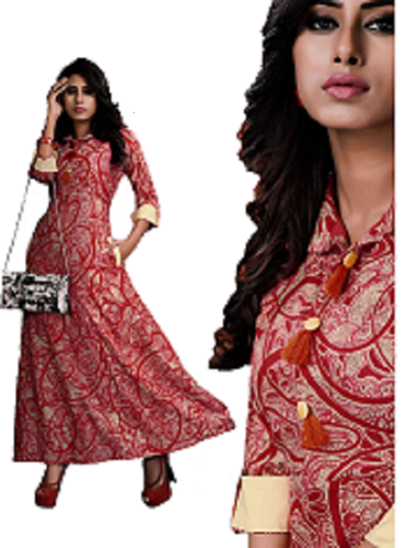 Available In 4 Colors Printed Long Kurti