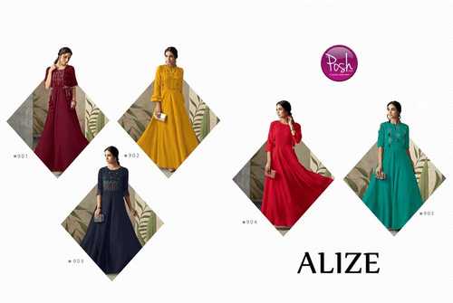 5 Colors Embroidery Long Flair Gown