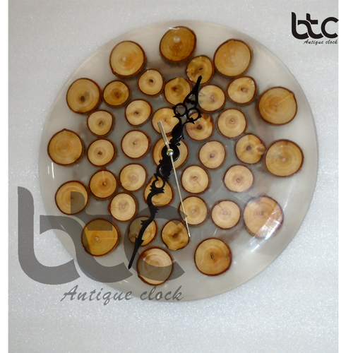 crystal clear wooden round wall clock