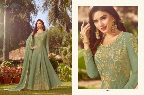 Designer Party Wear Salwar Suits - Cotton, Full Sleeves, Light Green | Washable, Breathable, No Fade, Printed for Young Women (15 - 20)