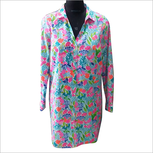 Ladies Printed Long Shirt Beachwear Dress Size: Small