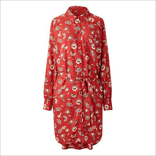 Ladies Rust Floral Long Sleeve Shirt Dress Size: Small