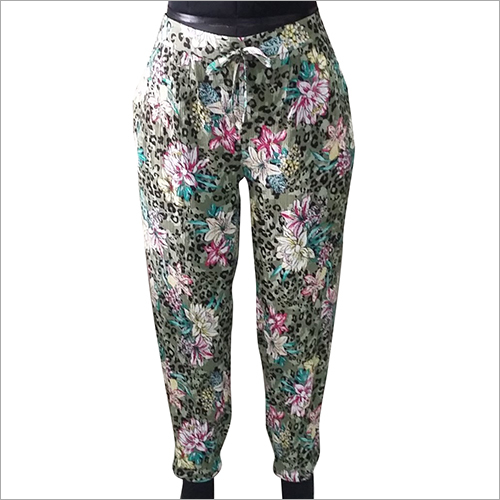 Ladies Floral Printed Jogger - Cotton Blend, S-XL, Green | Drawstring Closure, Floral Print, Comfortable Fit, Fade Shrink Resistant, Side Pockets