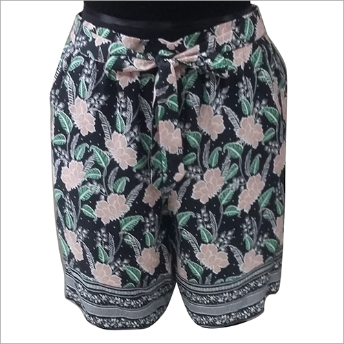 Ladies Floral Printed Shorts - Cotton, Size M, Black, Drawstring Closure | Soft Fabric, Lightweight, Elegant Look, Perfect Fit, Colorfast