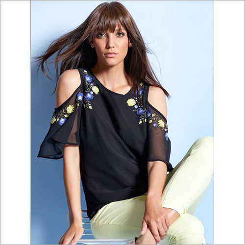 Ladies Fancy Top - Crepe, 25 Inches, Black | Beaded Embellishment, Stylish Design, Comfortable Fit, Easy Wash