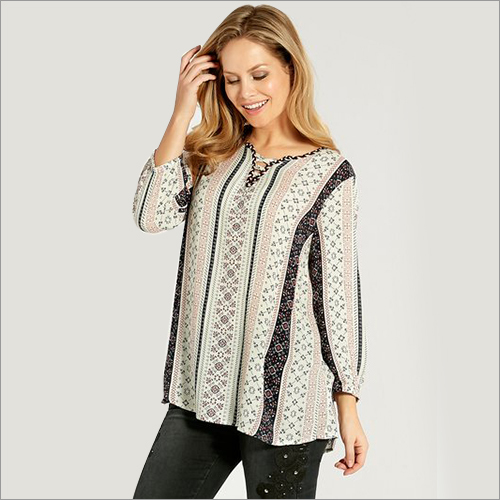 Ladies Full Sleeve Designer Top - Polyester, Multiple Sizes, Off-White | Stylish Design, Comfortable Fit, Printed Pattern