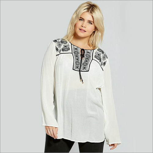 Ladies Printed White Cotton Top
