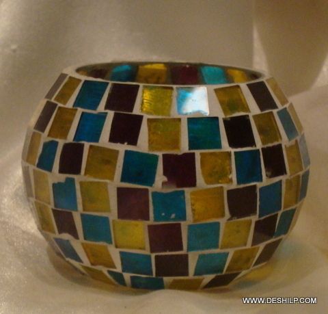 Beautiful Color Mosaic  Glass Candle Holders