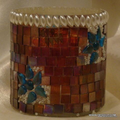 Chocolate Mosaic Hurricane Candle  Holders