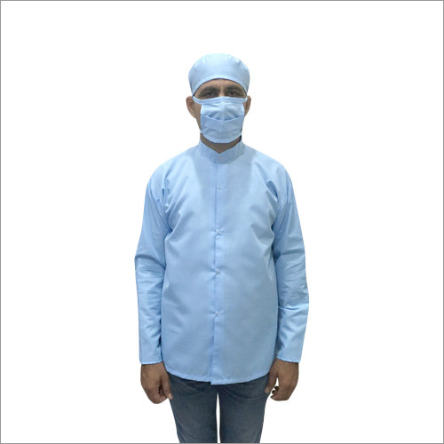 Clean Room Male Apron With Cap And Mask Set Collar Type: O-Neck