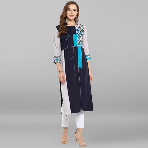 Plain Casual Kurti - Polyester, Sizes: S-XXXL, Color: Black | 3/4 Sleeve Style, Ethnic Casual Wear for Ladies in Summer