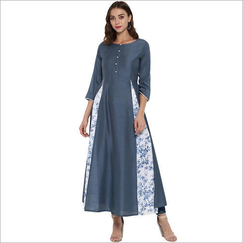 Grey Plain Poly Silk Flared Kurti - Polyester, Sizes: XS-XXXL | Grey Color, Ethnic Style, Ideal for Summer, Perfect for Ladies