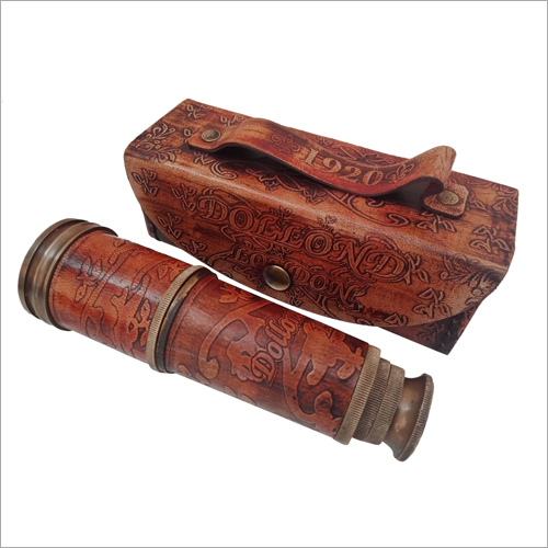 Wooden Brass Telescope with leather Case
