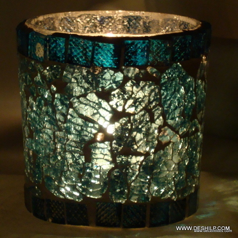 Crackle Mosaic Votive Square Candle Holders
