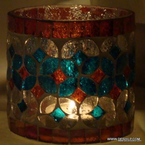 Antique Silver Mercury Candle Holders Beautiful Mosaic Glass Candle Holder
