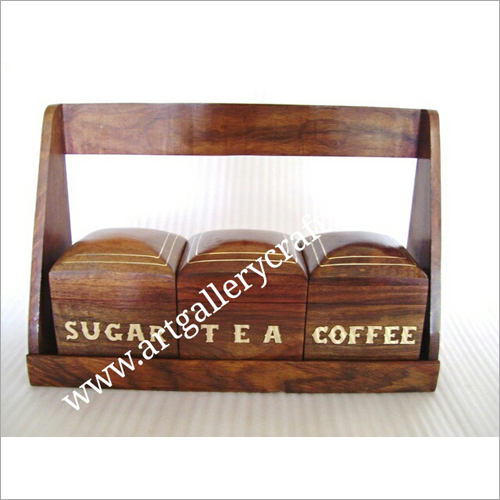 Wooden Coffee Sugar and Tea Box Set