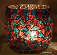 Glass & Metal Candle Holders - Antique Imitation, 100% Handmade Craftsmanship, Elegant Mosaic Finishing, Perfect For Home Or Restaurant Decoration