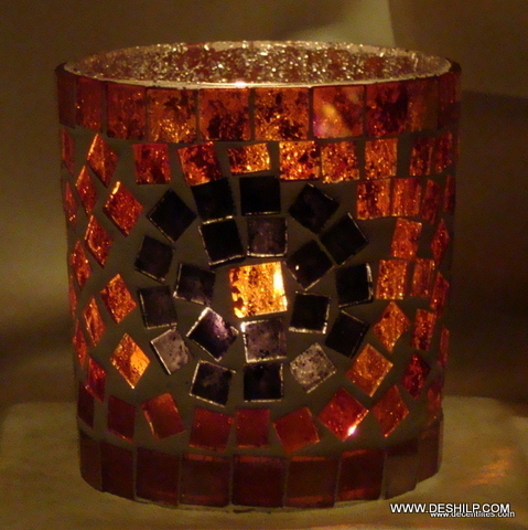 RED MOSAIC DECOR CANDLE HOLDER