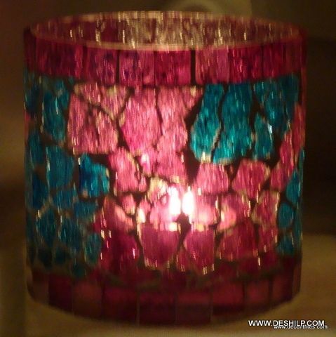 CREAK MOSAIC RED GLASS CANDLE HOLDER