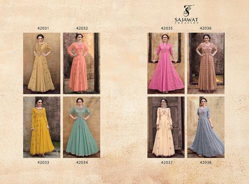 Embroidered Rayon Gown cum Kurti - Heavy American Apti, Size L XL XXL | 8 Stunning Colors, Full Sleeves, Trendy Ethnic Design with Fancy Handwork, Breathable & Washable